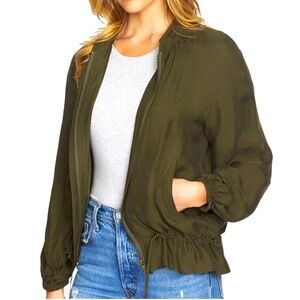 Zara Green Bomber Jacket with Elastic Waistband Size L